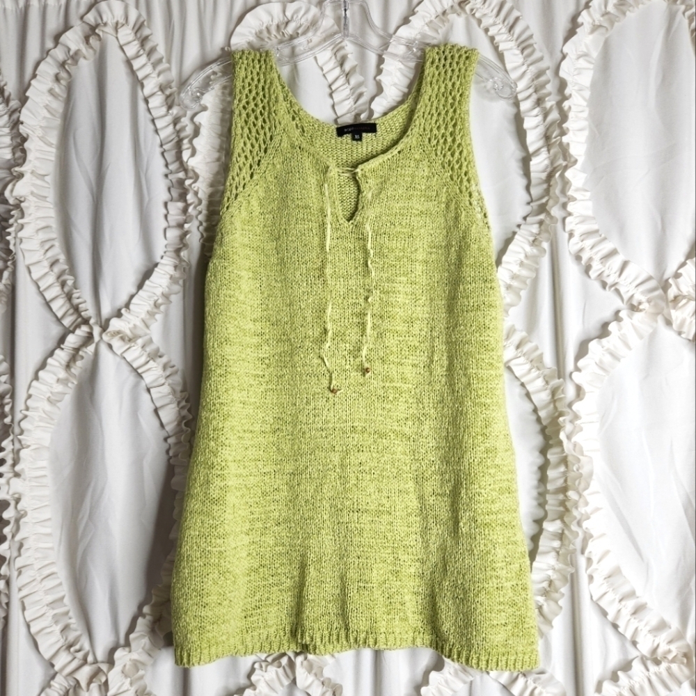 Vintage bcbgmaxazria Y2K Crochet Knit Sleeveless Top Tank Tassels Green sz XL
